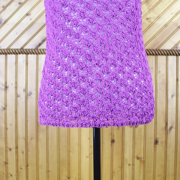 Purple Open Stitch Sweater Short Sleeve Handknit Handmade Small Knit Fall CA123 - Picture 7 of 9